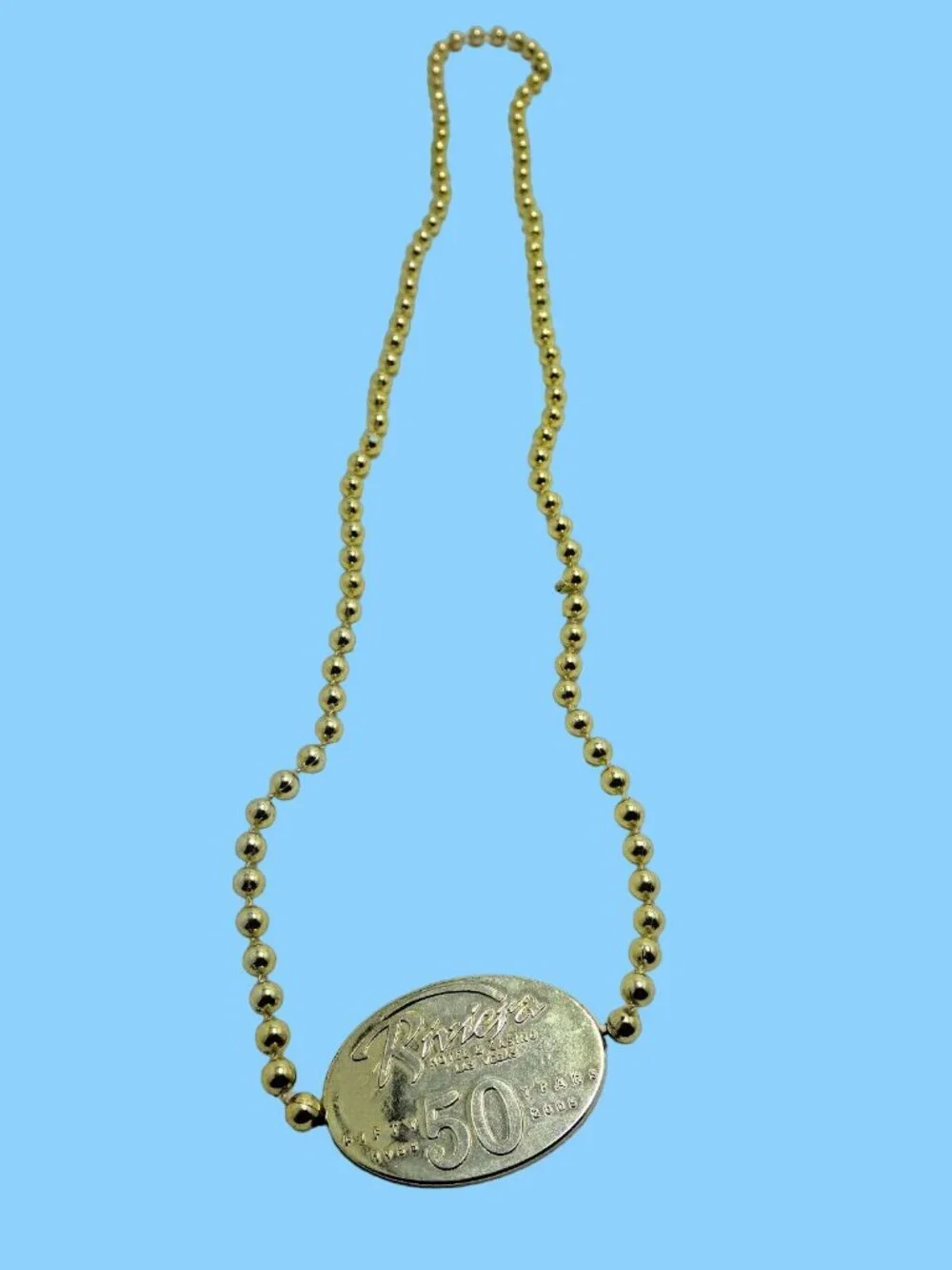 Las Vegas Centennial Mardi Gras Necklace Gold Beads Riviera casino 50 Years 2005